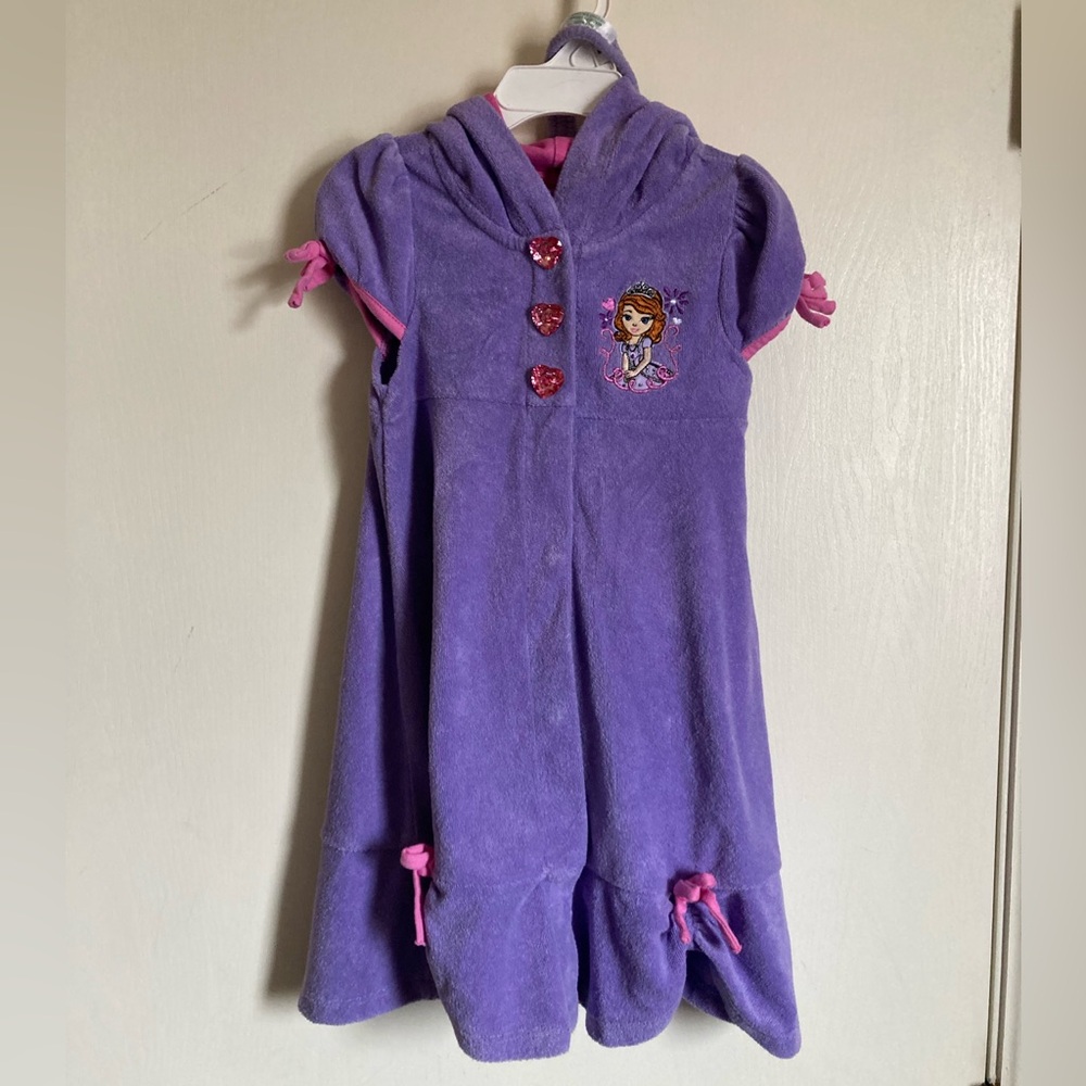 Disney Sofia the First Purple Hooded Swim Cover Up with Headband #IH